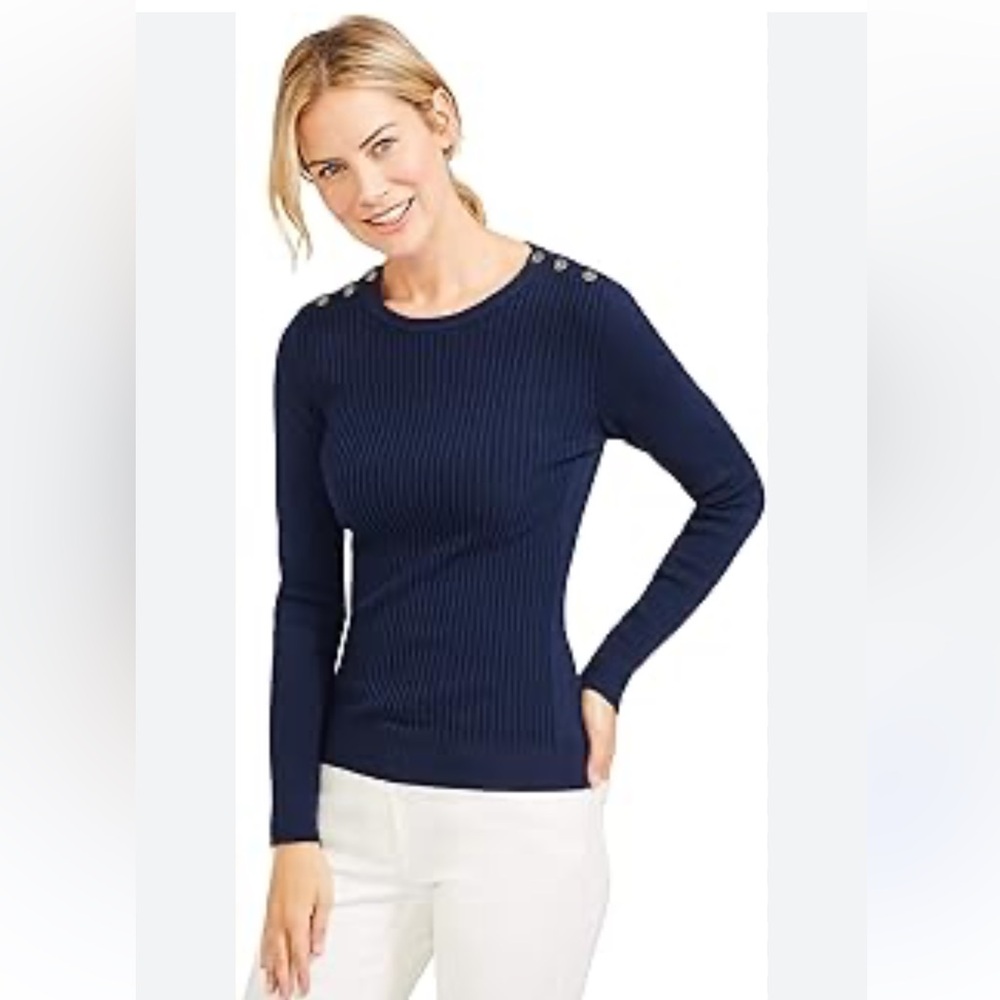 J. Mclaughlin Size S Black Ribbed 100% Cashmere Gold Button Shoulder Detail